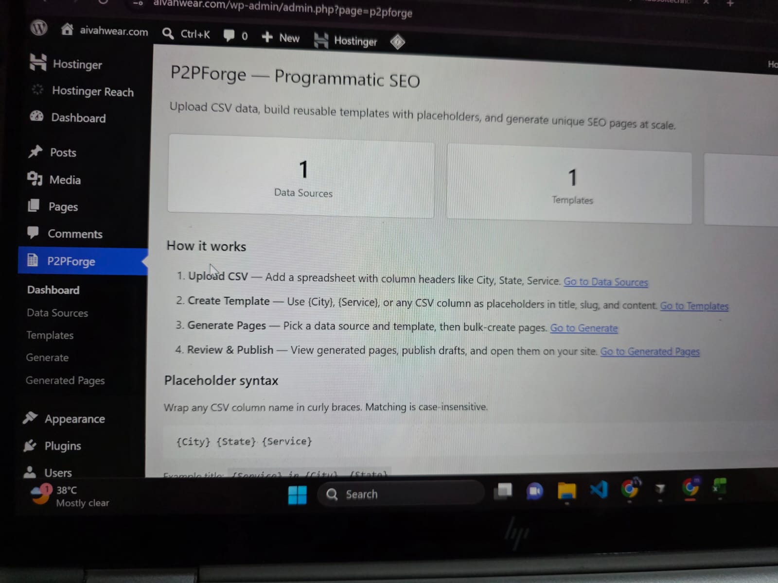 Plugin dashboard showing connection status