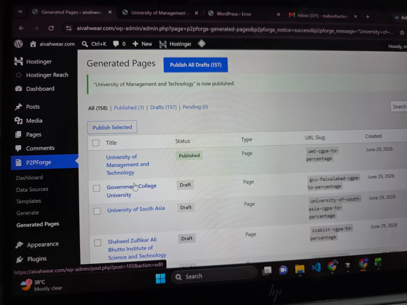 Plugin settings screen